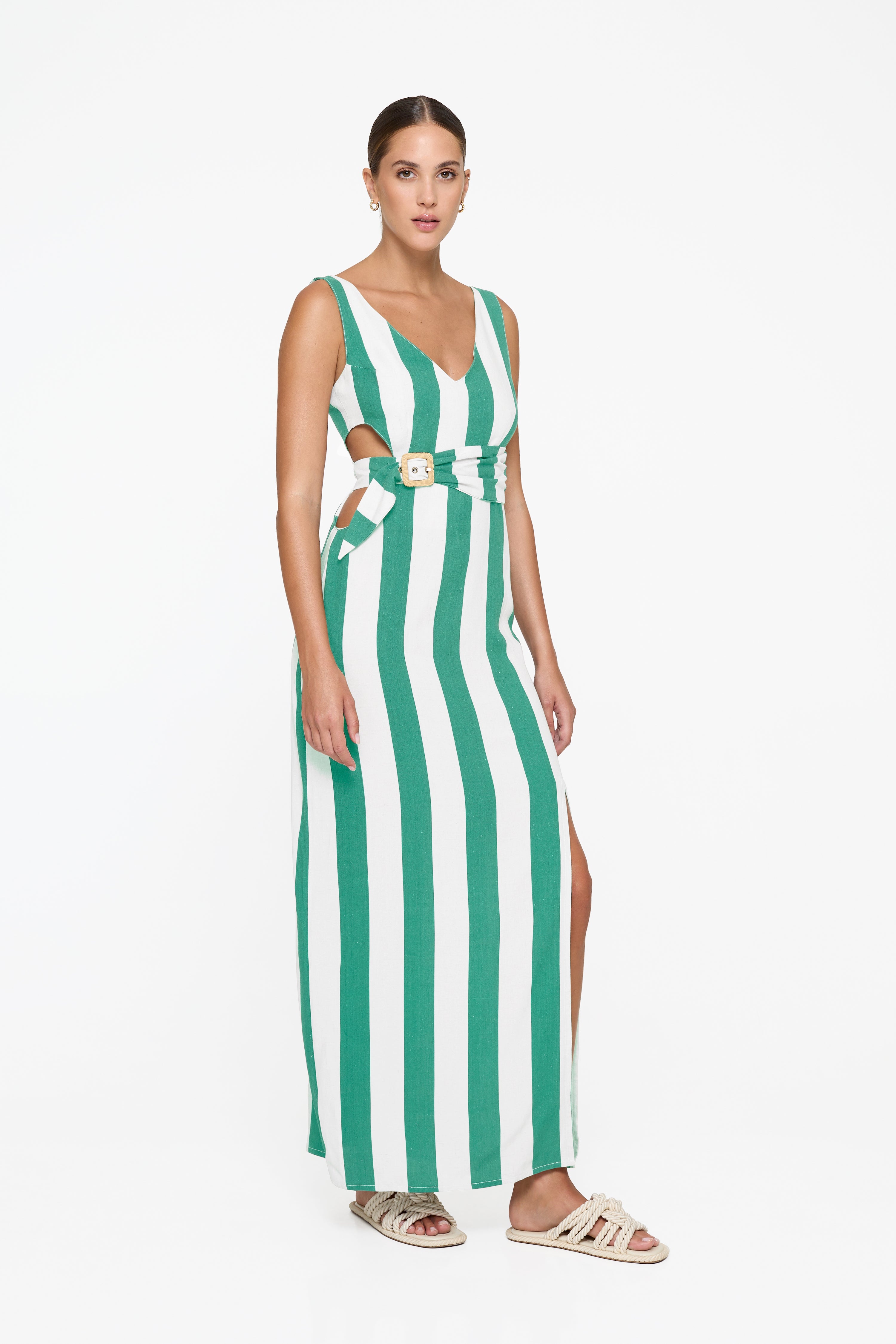 Evie Cutout Maxi Dress - Billiard Linen