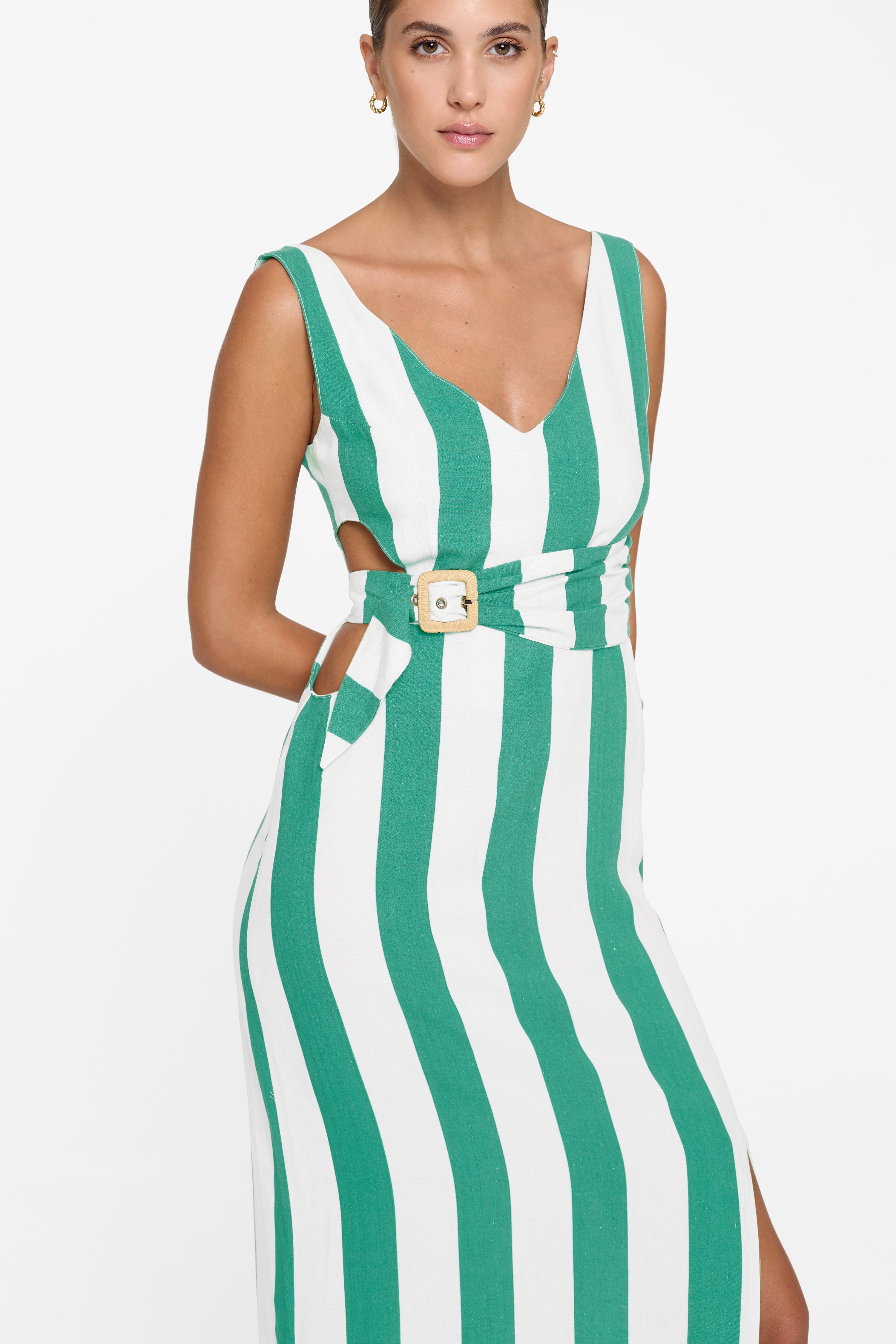 Evie Cutout Maxi Dress - Billiard Linen