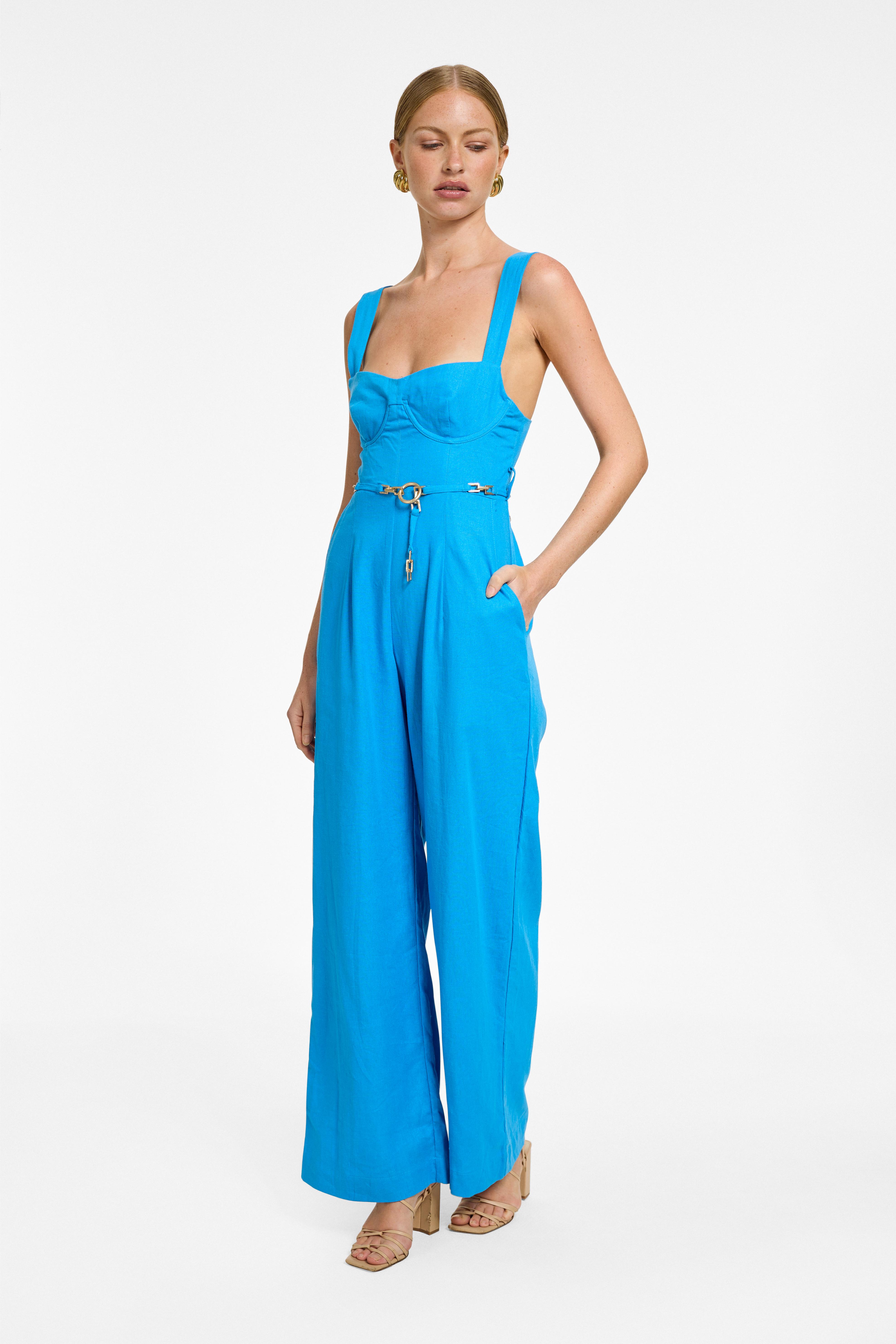 Mae Jumpsuit - Agua Blue Linen