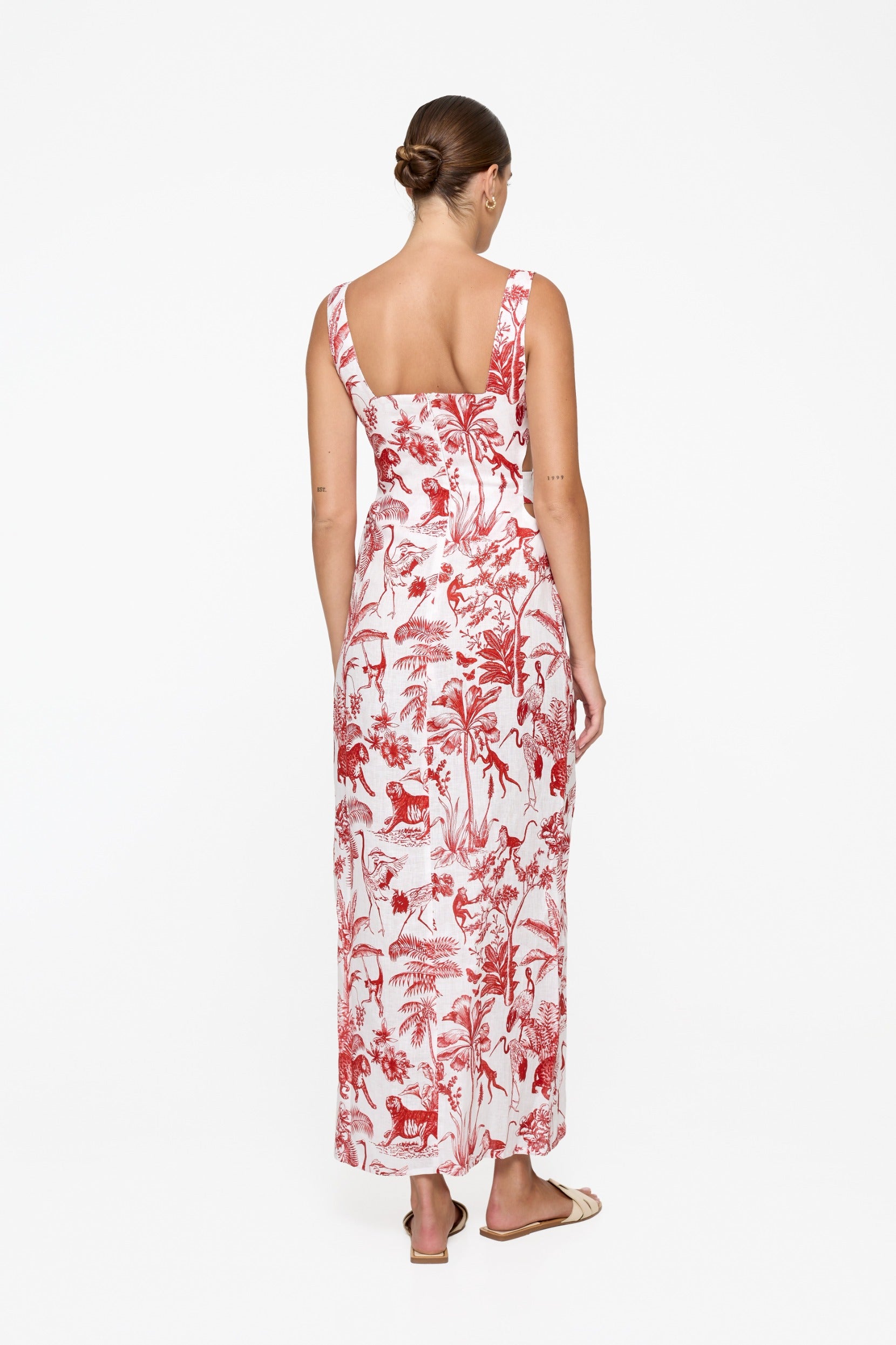 Evie Cutout Maxi Dress - Red Toile Linen