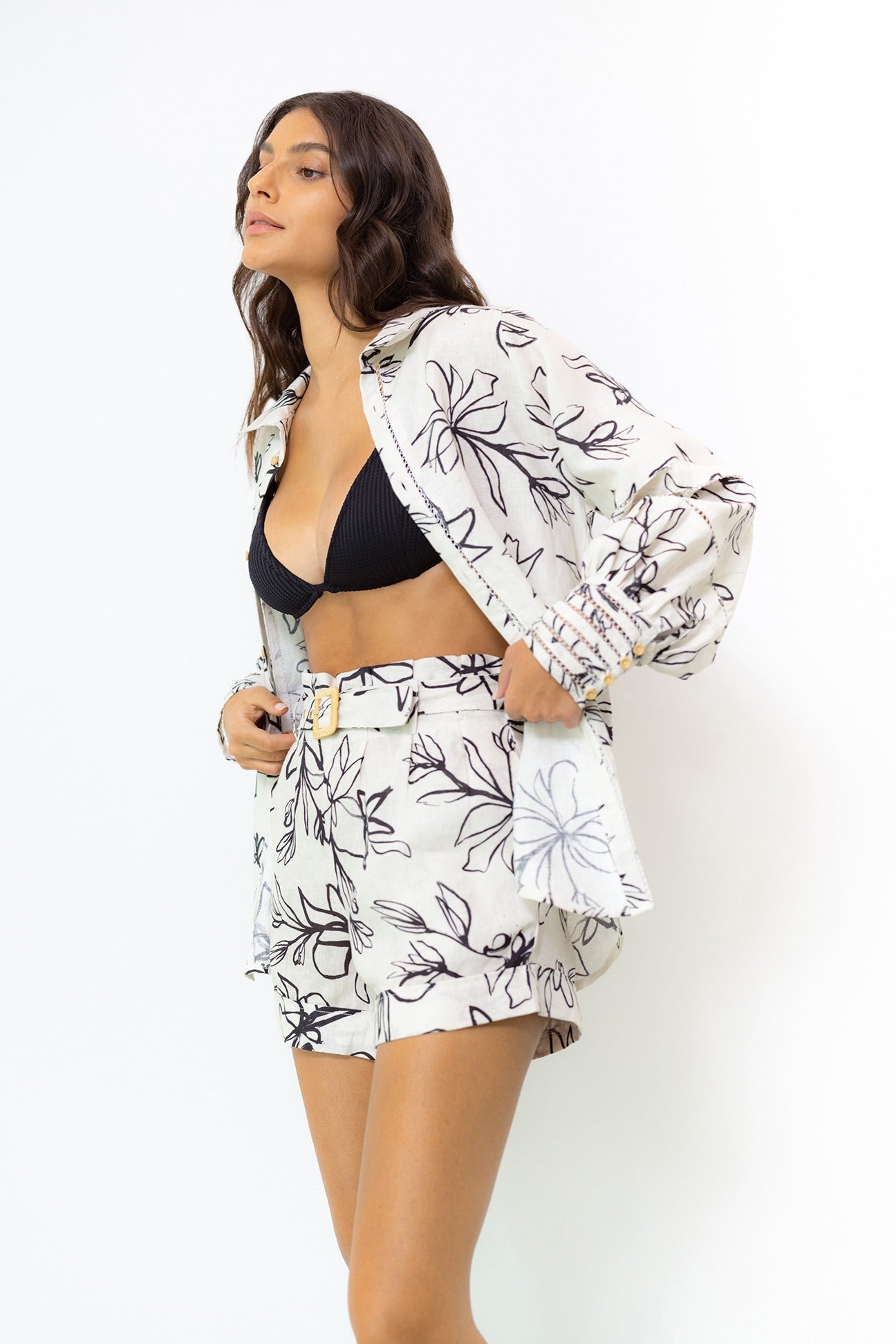 Sasha Shirt-Noir Floral Linen