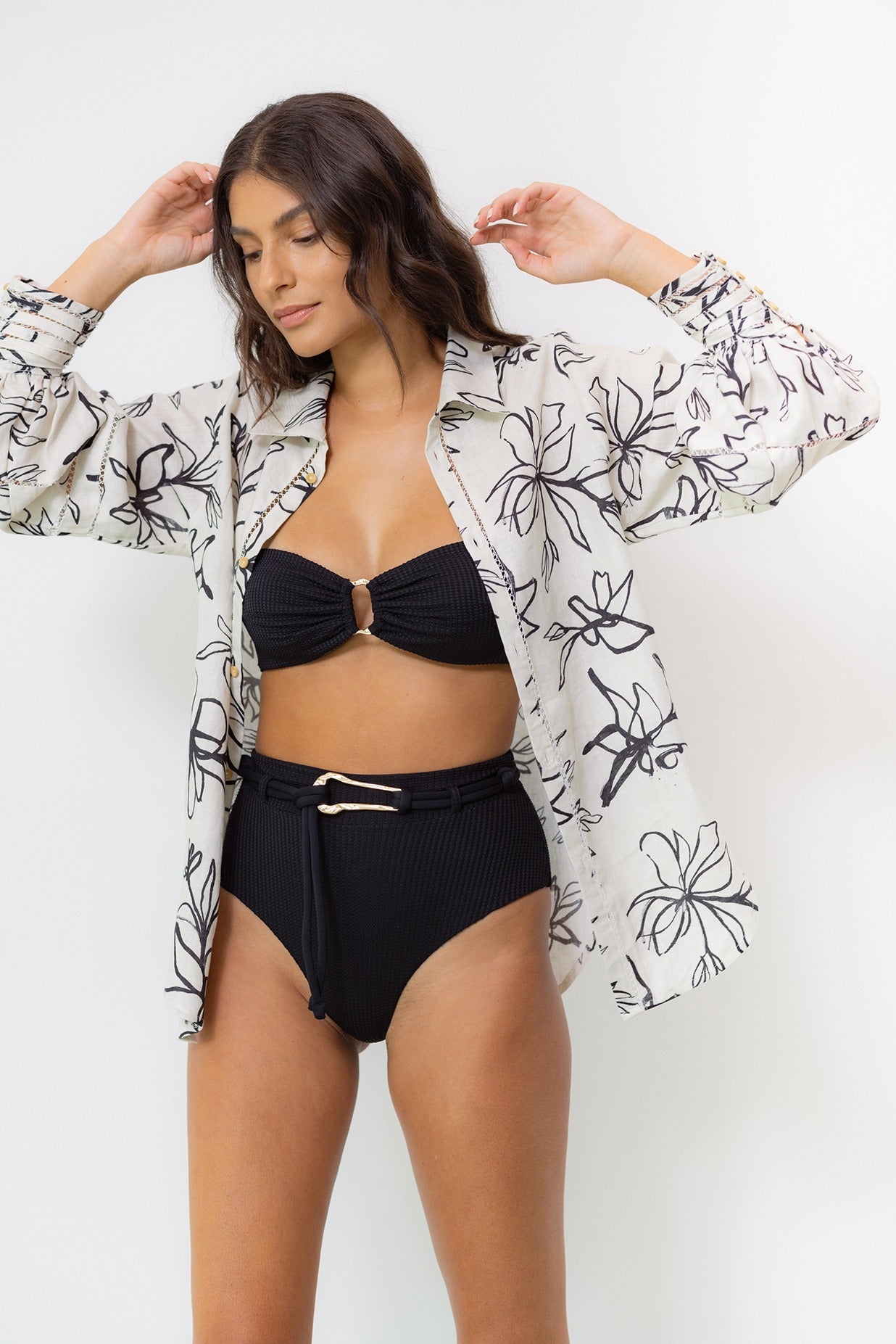 Sasha Shirt-Noir Floral Linen