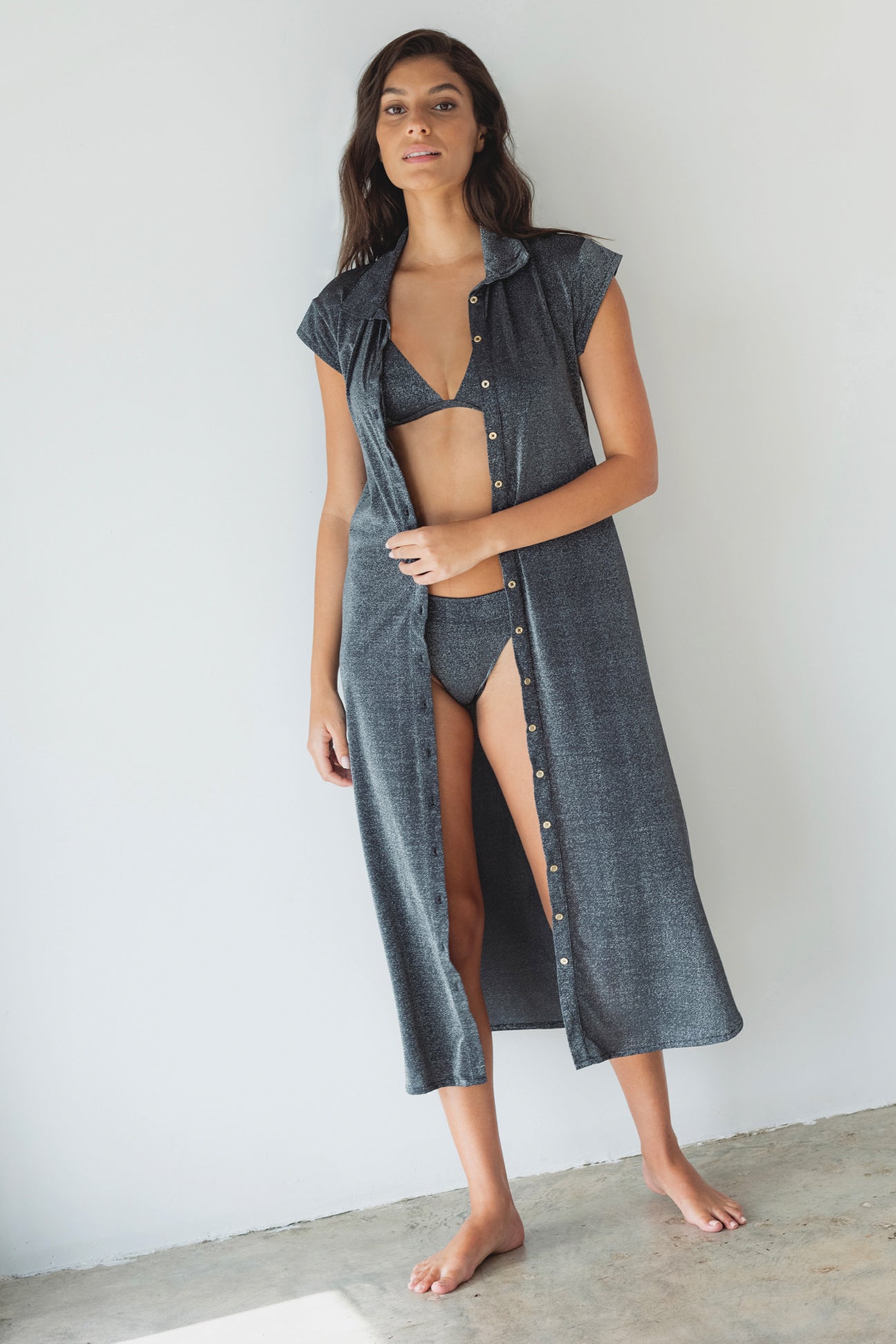 Marisol Duster-Black Lurex